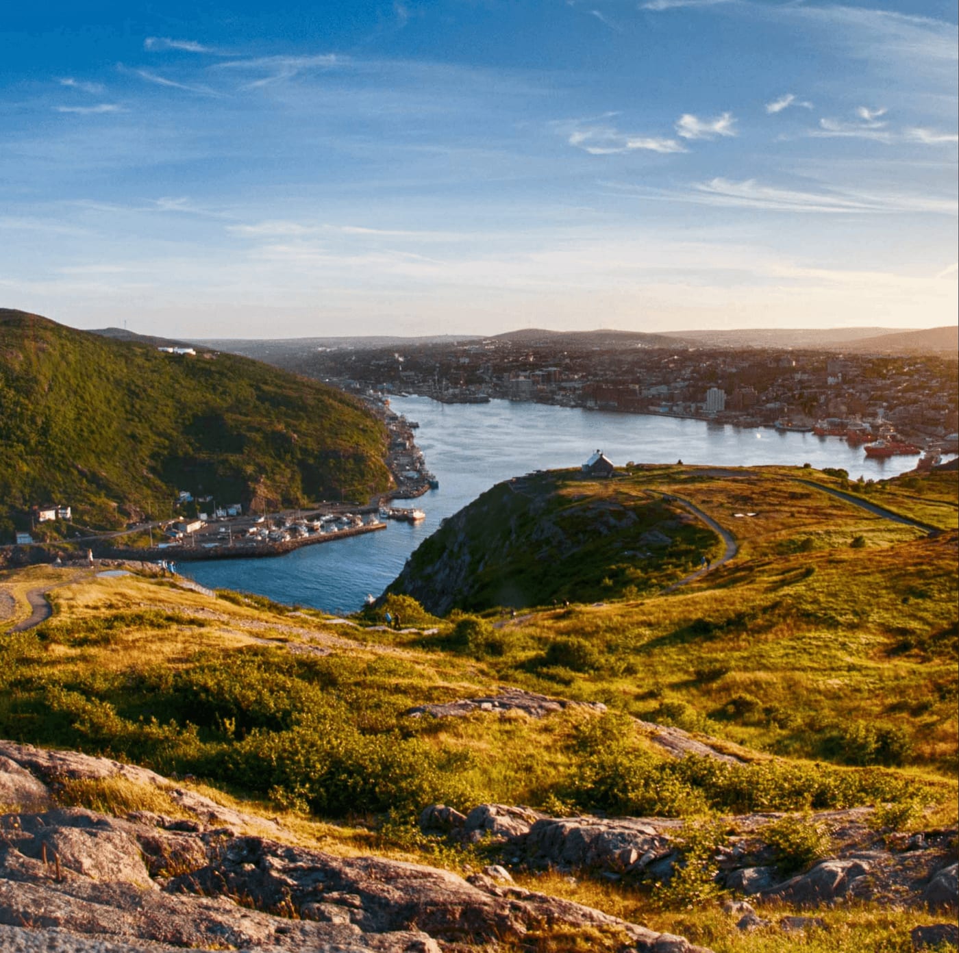 The sun shining on St. John's harbour, in Newfoundland and Labrador.